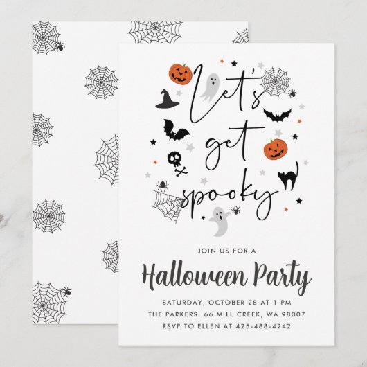 Laten we spooky Halloween Party wit Kaart (Voorkant / Achterkant)