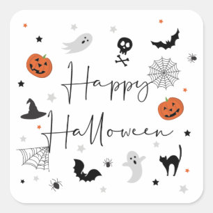 Laten we spooky Halloween Party wit Vierkante Sticker
