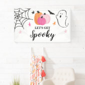 Laten we Spooky Halloween roze pompoenen Birthday  Spandoek (Insitu)