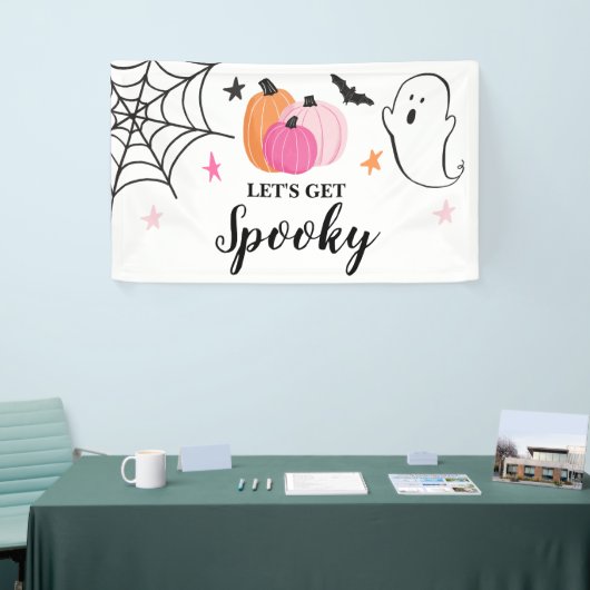 Laten we Spooky Halloween roze pompoenen Birthday  Spandoek (Beurs)