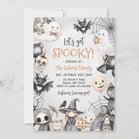 Laten we Spooky Halloween Schattige Ghost Party kr Kaart (Voorkant)