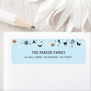 Laten we spooky Halloween verjaardagsfeestje blauw Etiket