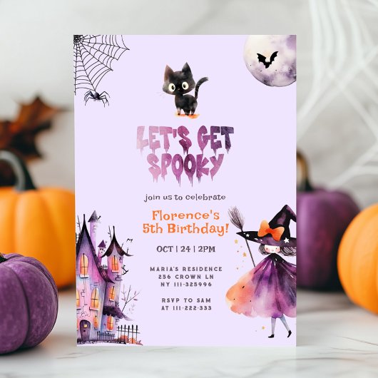 Laten we Spooky Little Witch Halloween-verjaardag  Kaart