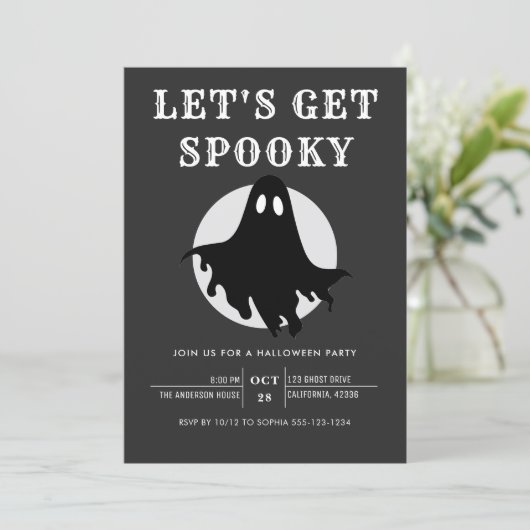 Laten we Spooky Modern Chic Halloween Party Uitnod Kaart (Staand voorkant)
