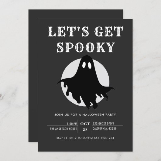 Laten we Spooky Modern Chic Halloween Party Uitnod Kaart (Voorkant / Achterkant)