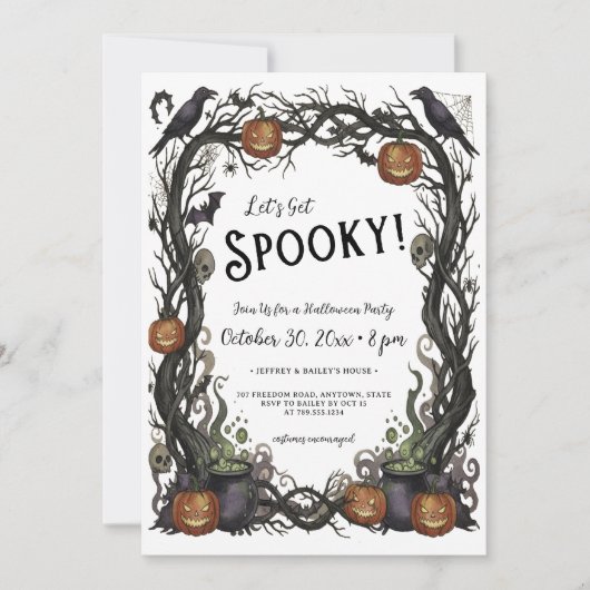 Laten we Spooky Pumpkin & Vines Halloween Party kr Kaart (Voorkant)