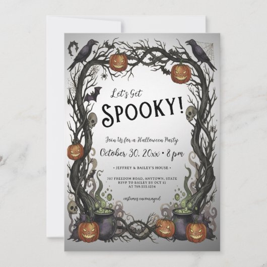 Laten we Spooky Pumpkin & Vines Halloween Party kr Kaart (Voorkant)