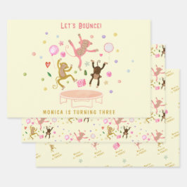 Laten we springen apen kinderen verjaardag inpakpapier vel