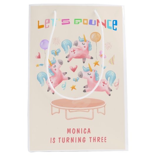 Laten we springen eenhoorns kinderen verjaardag medium cadeauzakje (Voorkant)