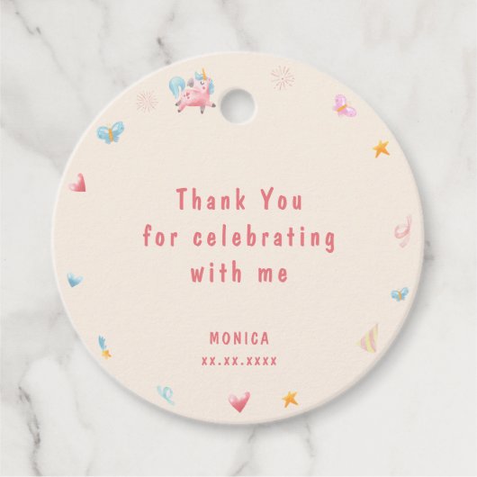 Laten we springen eenhoorns verjaardag dank u bedankjes labels (Voorkant)