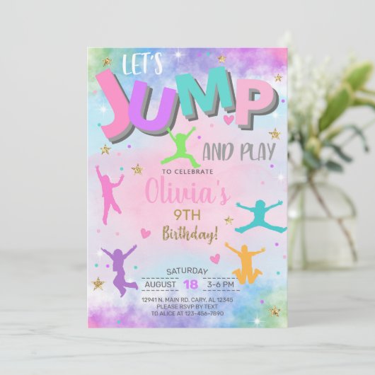 Laten we SPRINGEN en spelen verjaardagsuitnodiging Kaart (Staand voorkant)