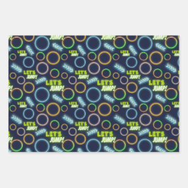 Laten we springen Neon Glow Trampoline Park Verjaa Inpakpapier Vel