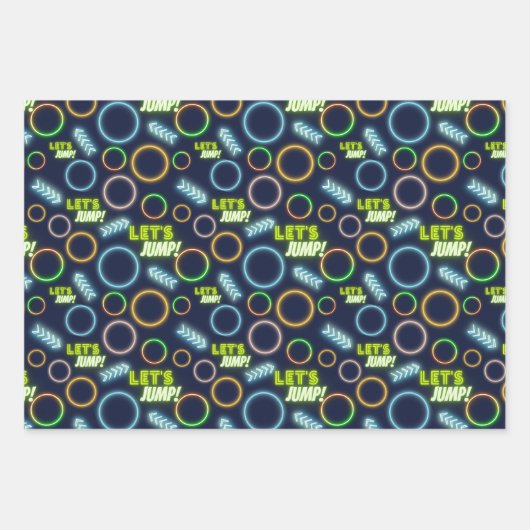 Laten we springen Neon Glow Trampoline Park Verjaa Inpakpapier Vel (Voorkant)