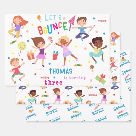 Laten we springen park kinderen verjaardag bounce inpakpapier vel (Set)