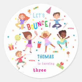 Laten we springen park kinderen verjaardag bounce ronde sticker