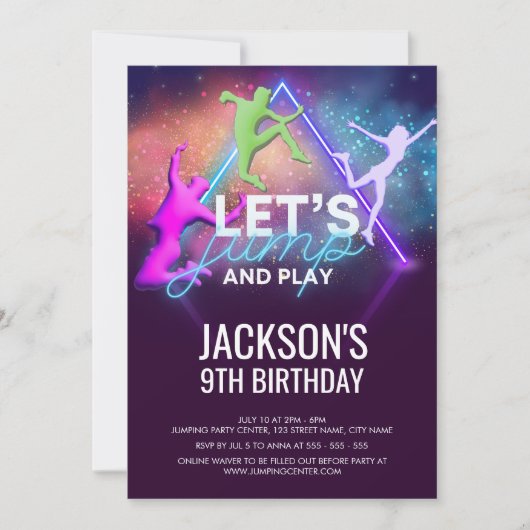 Laten we springen partij Neon Trampoline Verjaarda Kaart (Voorkant)