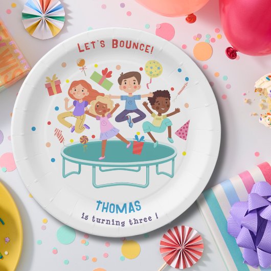 Laten we springen trampoline park kinderen verjaar papieren bordje