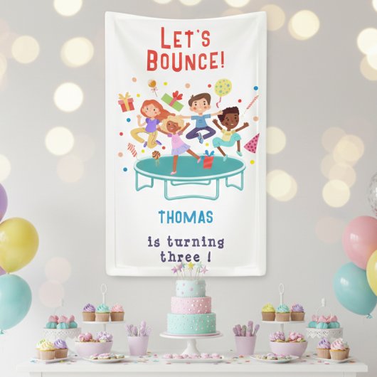 Laten we springen trampoline park kinderen verjaar spandoek