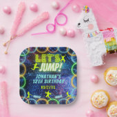 Laten we springen Trampoline Party Neon Green Glow Papieren Bordje (Feest)