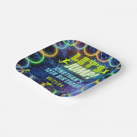 Laten we springen Trampoline Party Neon Green Glow Papieren Bordje (Gebogen)