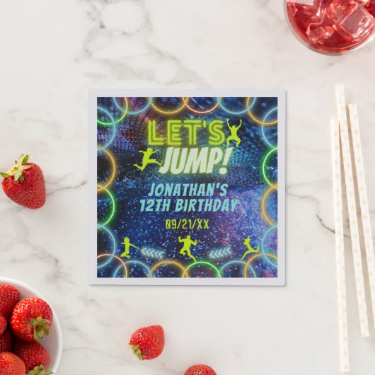 Laten we springen Trampoline Party Neon Green Glow Servet (Insitu)