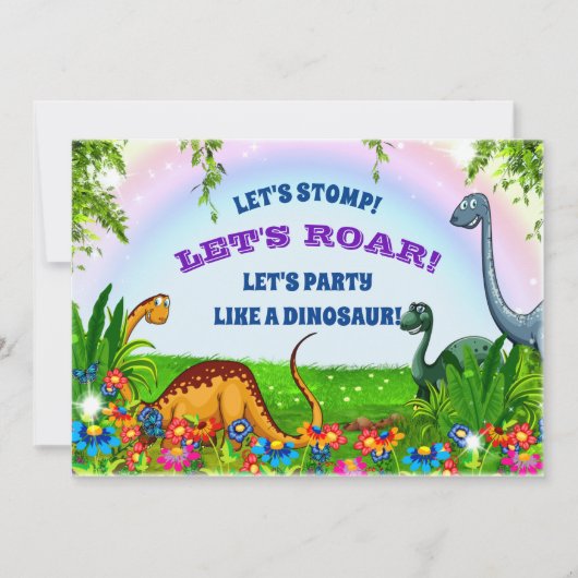Laten we Stomp en Roar Dinosaur Birthday Party Kaart (Voorkant)