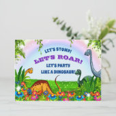 Laten we Stomp en Roar Dinosaur Birthday Party Kaart (Staand voorkant)