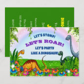 Laten we Stomp en Roar Dinosaur Birthday Party Kaart (Voorkant / Achterkant)