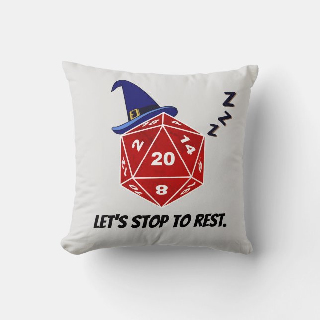 Laten we stoppen met Rest D20 Wizard Sierkussen (Voorkant)