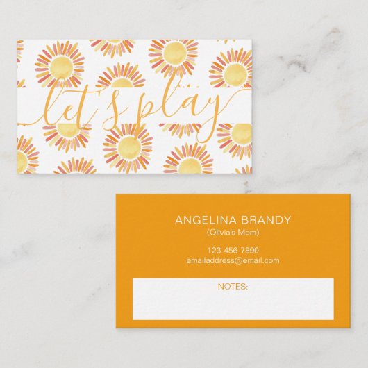 Laten we Sunny Playdate Ouder Networking Call spel Contactkaartje (Voorkant / Achterkant)