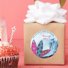 Laten we surven surfboard strand verjaardagsfeestj ronde sticker