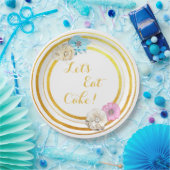 Laten we taart roze & blauw bloempapier Borden ete Papieren Bordje (Feest)