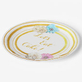 Laten we taart roze & blauw bloempapier Borden ete Papieren Bordje (Gekanteld)