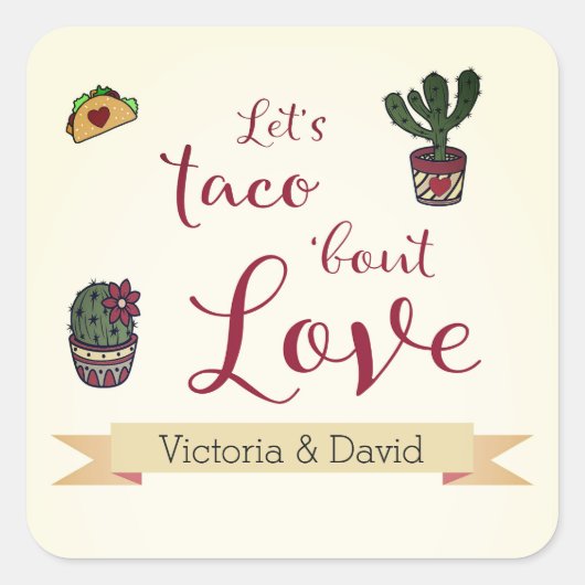 Laten we Taco 'bout Love Fiesta Thema Bruidsfeestj Vierkante Sticker (Voorkant)