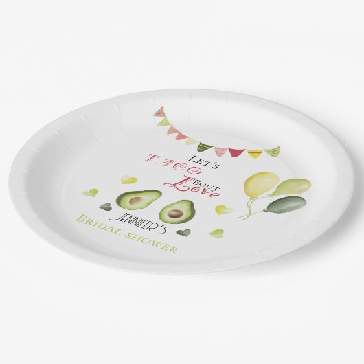 Laten we Taco Bout Love Vrijgezellenfeest Avocado  Papieren Bordje (Gekanteld)