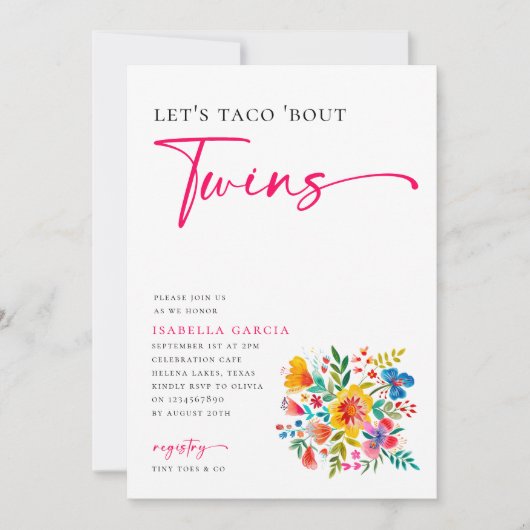 Laten we taco 'Bout Twins Floral Fiesta Baby Showe Kaart (Voorkant)
