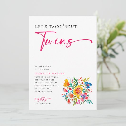 Laten we taco 'Bout Twins Floral Fiesta Baby Showe Kaart (Staand voorkant)
