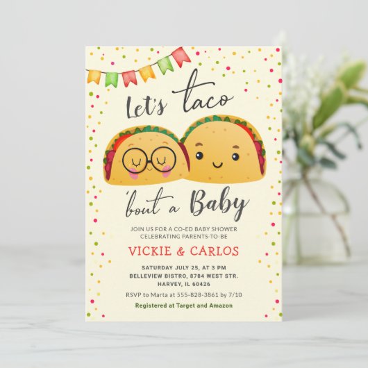 Laten we Taco een Baby gecodeerd Baby shower van F Kaart (Staand voorkant)