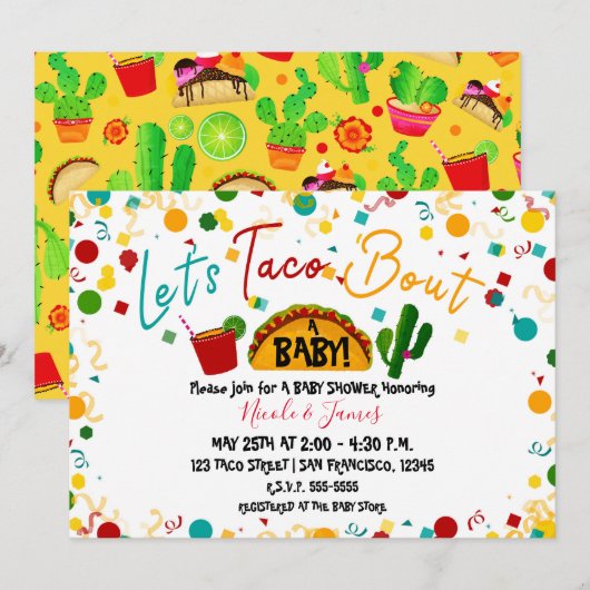 Laten we Taco over een Baby shower Fiesta Party Kaart (Voorkant / Achterkant)