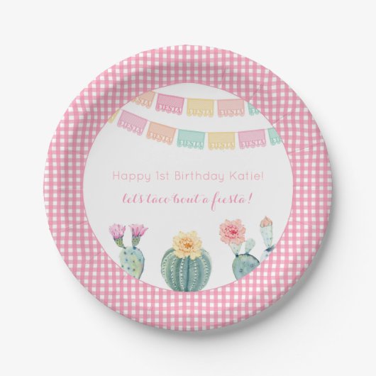 Laten we taco over een Fiesta Cactus Papel Picado Papieren Bordje (Voorkant)