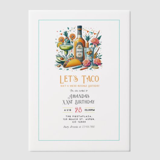 Laten we Taco 'Over een verjaardag - Fiesta Party Vellum Uitnodigingen (Voorkant)