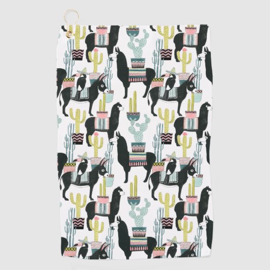 Laten we Taco Over Liefde | Llama en Donkey Patter Golfhanddoek (Voorkant)