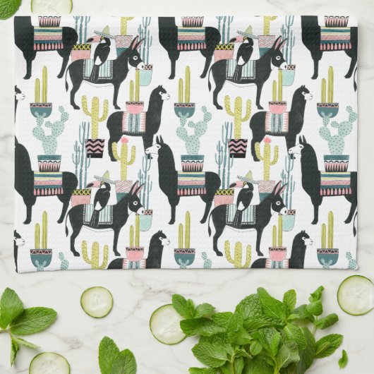 Laten we Taco Over Liefde | Llama en Donkey Patter Theedoek (Gevouwen)