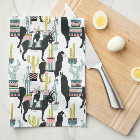 Laten we Taco Over Liefde | Llama en Donkey Patter Theedoek (Quarter Fold)