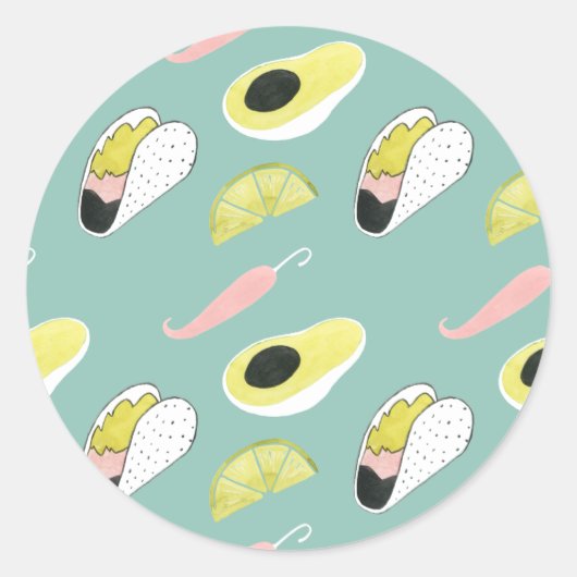 Laten we Taco Over Liefde | Taco Element Pattern Ronde Sticker (Voorkant)