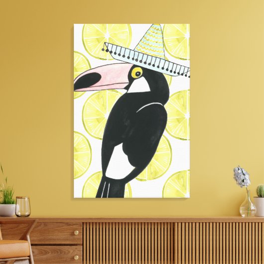 Laten we Taco Over Liefde | Toucan Sombrero Canvas Afdruk (Insitu (Woonkamer))