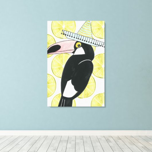 Laten we Taco Over Liefde | Toucan Sombrero Canvas Afdruk (Insitu (Houten vloer))