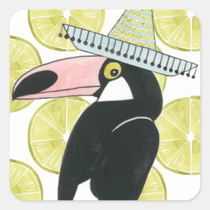 Laten we Taco Over Liefde   Toucan Sombrero Vierkante Sticker