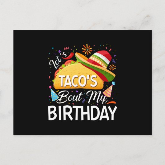 Laten we Taco'Bout My Birthday Cinco de Mayo Tacos Aankondigingskaart (Voorkant)