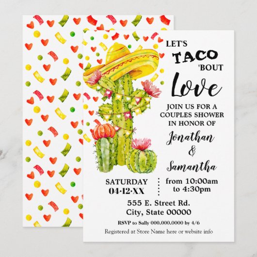 Laten we taco's over Love fiesta paren douchen Kaart (Voorkant / Achterkant)